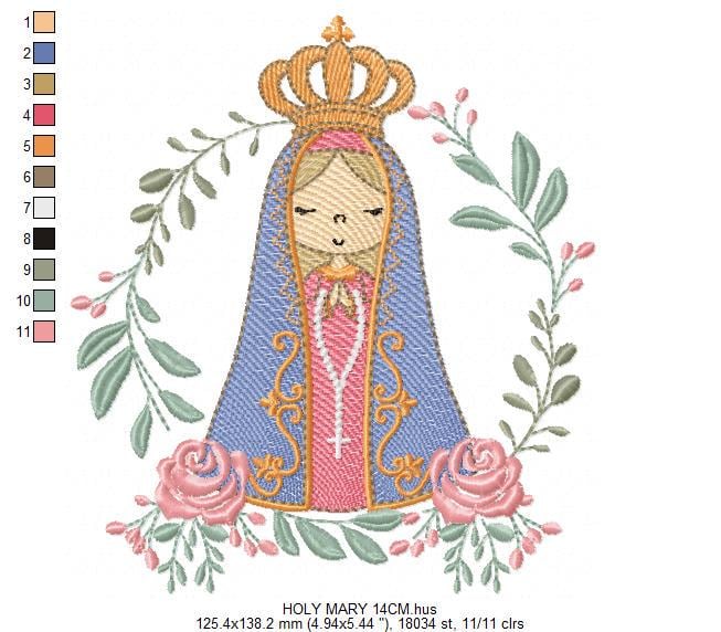 Holy Mary embroidery designs - Holy Virgin Mary machine embroidery pattern - Catholic religious file - Hail Mary - Instant digital download