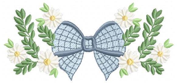 Flowers with lace embroidery designs - Blue Bow with daisies machine embroidery pattern - Floral Kitchen towel - instant digital download