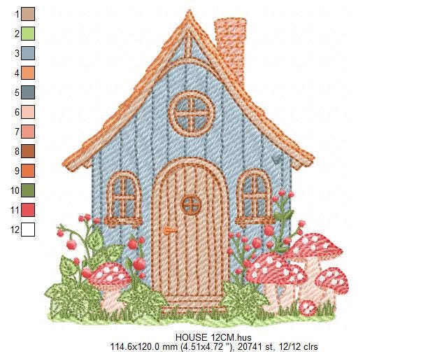 Fairytale Magical House embroidery designs - Fairy house with mushrooms machine embroidery pattern - Baby girl file - Instant download pes