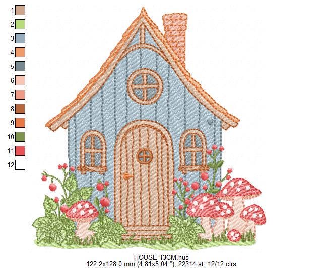 Fairytale Magical House embroidery designs - Fairy house with mushrooms machine embroidery pattern - Baby girl file - Instant download pes