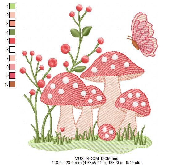 Mushroom with flowers embroidery designs - Forest Toad machine embroidery pattern - Kitchen Towel file - Instant download pes jef hus dst