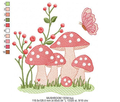 Mushroom with flowers embroidery designs - Forest Toad machine embroidery pattern - Kitchen Towel file - Instant download pes jef hus dst