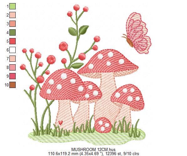 Mushroom with flowers embroidery designs - Forest Toad machine embroidery pattern - Kitchen Towel file - Instant download pes jef hus dst