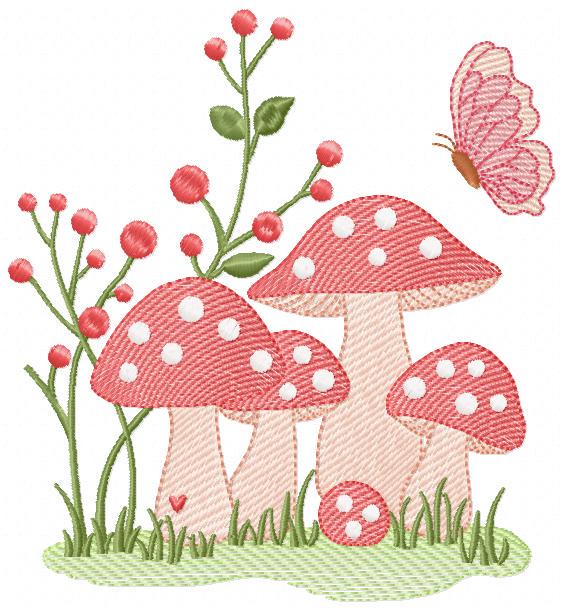 Mushroom with flowers embroidery designs - Forest Toad machine embroidery pattern - Kitchen Towel file - Instant download pes jef hus dst