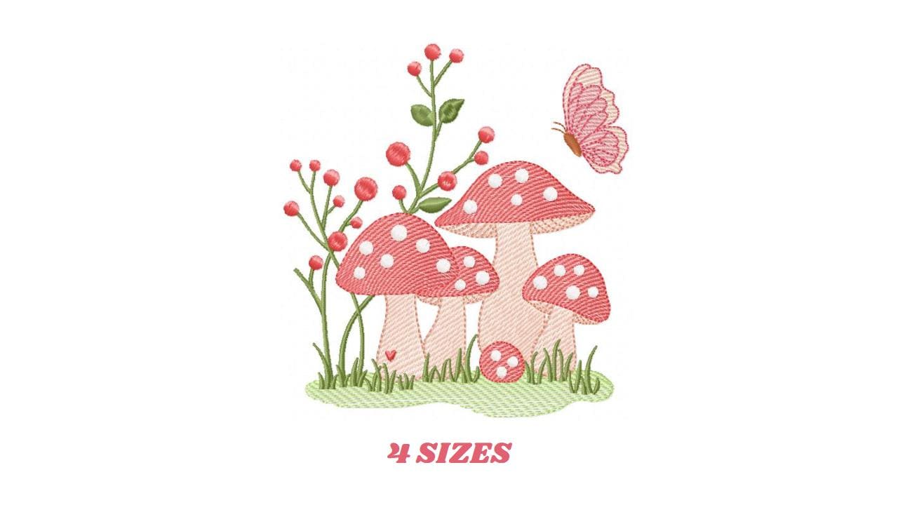 Mushroom with flowers embroidery designs - Forest Toad machine embroidery pattern - Kitchen Towel file - Instant download pes jef hus dst