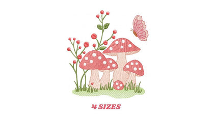 Mushroom with flowers embroidery designs - Forest Toad machine embroidery pattern - Kitchen Towel file - Instant download pes jef hus dst