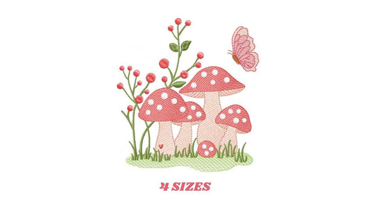 Mushroom with flowers embroidery designs - Forest Toad machine embroidery pattern - Kitchen Towel file - Instant download pes jef hus dst