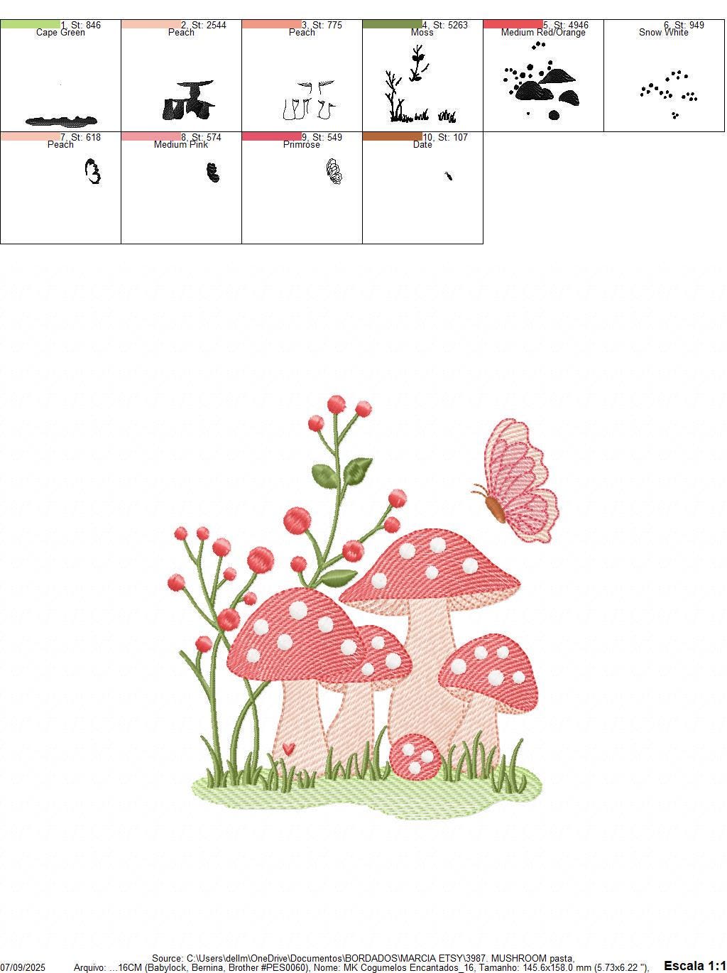 Mushroom with flowers embroidery designs - Forest Toad machine embroidery pattern - Kitchen Towel file - Instant download pes jef hus dst