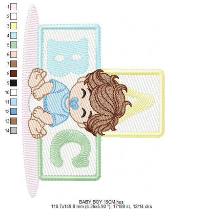 Baby boy embroidery designs - Newborn with pacifier machine embroidery pattern - Boy with brown wavy hair - Instant digital download pes