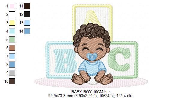 Baby boy embroidery designs - Newborn with pacifier machine embroidery pattern - Boy with black curly hair - Instant digital download pes