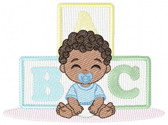 Baby boy embroidery designs - Newborn with pacifier machine embroidery pattern - Boy with black curly hair - Instant digital download pes