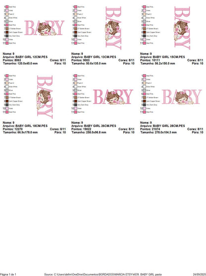 Baby girl embroidery designs - Newborn with pacifier and diaper machine embroidery pattern - Princess wavy brown hair - Instant download pes