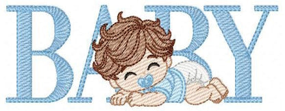 Baby boy embroidery design - Newborn with pacifier and diaper machine embroidery pattern - Young toddler file - Instant digital download pes