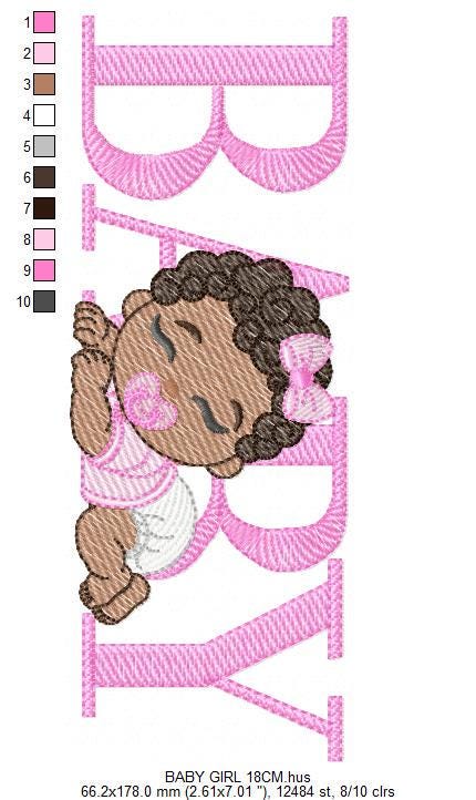 Baby girl embroidery designs - Newborn with pacifier and diaper machine embroidery pattern - Princess black curly hair - Instant download