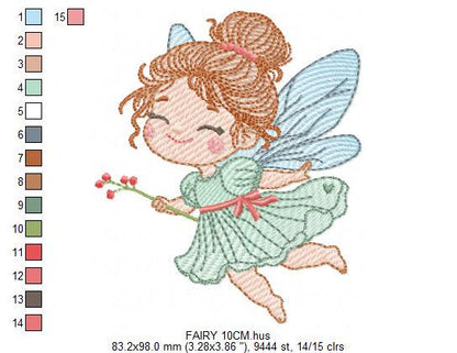 Fairy with flowers embroidery designs - Fairy with wings machine embroidery pattern - Magical Pixie file - Instant Digital Download pes jef