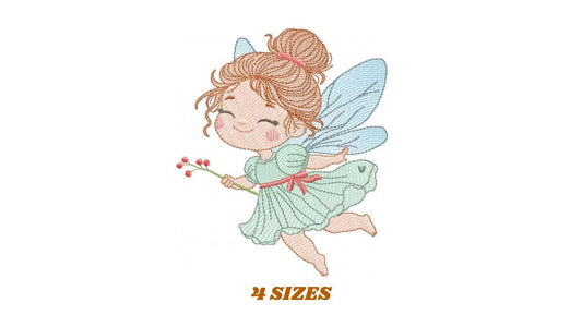 Fairy with flowers embroidery designs - Fairy with wings machine embroidery pattern - Magical Pixie file - Instant Digital Download pes jef