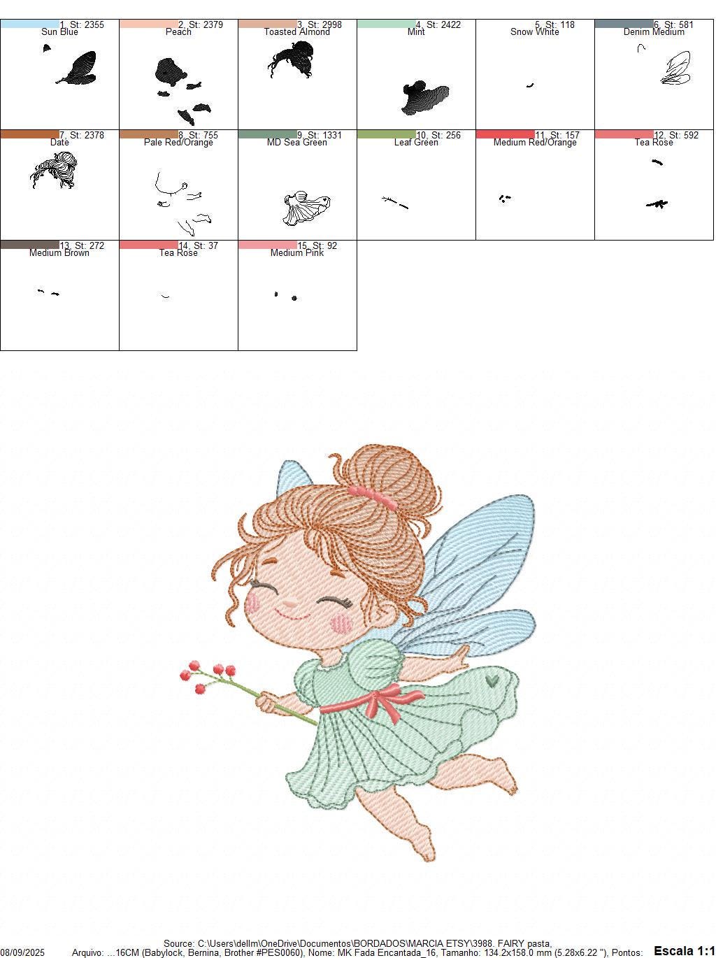 Fairy with flowers embroidery designs - Fairy with wings machine embroidery pattern - Magical Pixie file - Instant Digital Download pes jef