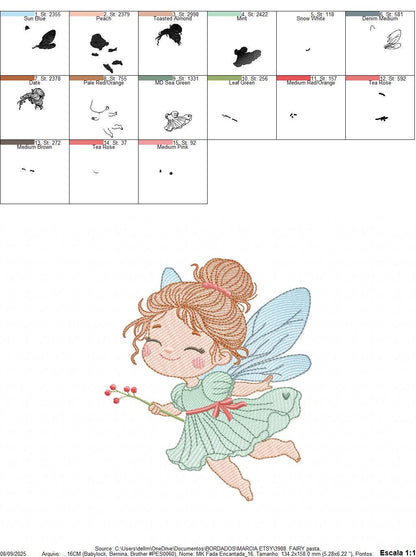 Fairy with flowers embroidery designs - Fairy with wings machine embroidery pattern - Magical Pixie file - Instant Digital Download pes jef