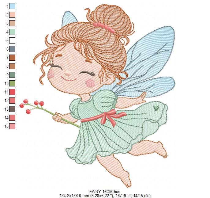 Fairy with flowers embroidery designs - Fairy with wings machine embroidery pattern - Magical Pixie file - Instant Digital Download pes jef