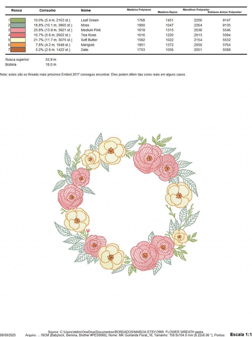 Flower Wreath embroidery designs - Floral Frame machine embroidery pattern - Kitchen Tea Towel file - Instant digital download pes jef dst