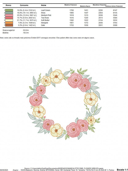 Flower Wreath embroidery designs - Floral Frame machine embroidery pattern - Kitchen Tea Towel file - Instant digital download pes jef dst
