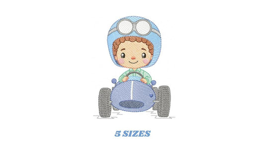Baby Boy with F1 car embroidery designs - Toddler playing machine embroidery pattern - Boy with cap - Instant digital download pes jef dst