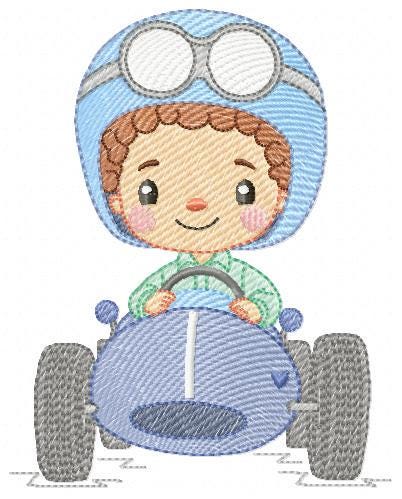 Baby Boy with F1 car embroidery designs - Toddler playing machine embroidery pattern - Boy with cap - Instant digital download pes jef dst