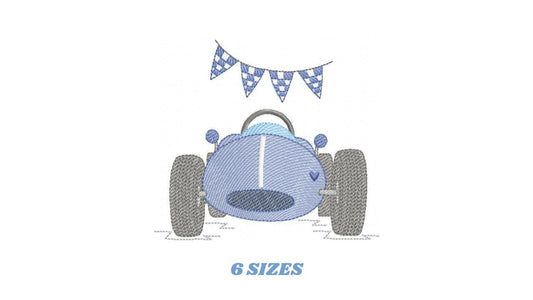 Baby Boy with F1 car embroidery designs - Toddler playing machine embroidery pattern - Car with flags - Instant digital download pes jef dst