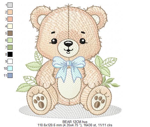Teddy Bear embroidery designs - Baby Boy bear with bow tie machine embroidery pattern - Instant digital download pes jef dst hus vp3 xxx