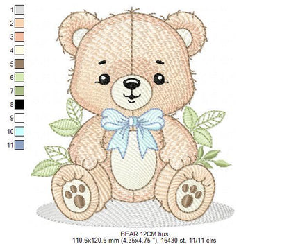 Teddy Bear embroidery designs - Baby Boy bear with bow tie machine embroidery pattern - Instant digital download pes jef dst hus vp3 xxx
