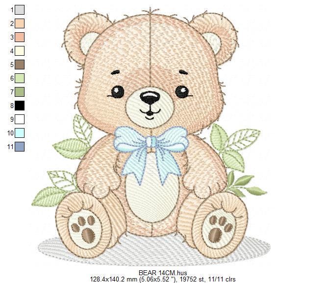 Teddy Bear embroidery designs - Baby Boy bear with bow tie machine embroidery pattern - Instant digital download pes jef dst hus vp3 xxx
