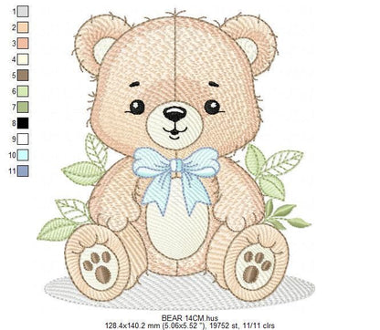 Teddy Bear embroidery designs - Baby Boy bear with bow tie machine embroidery pattern - Instant digital download pes jef dst hus vp3 xxx