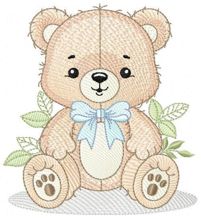 Teddy Bear embroidery designs - Baby Boy bear with bow tie machine embroidery pattern - Instant digital download pes jef dst hus vp3 xxx