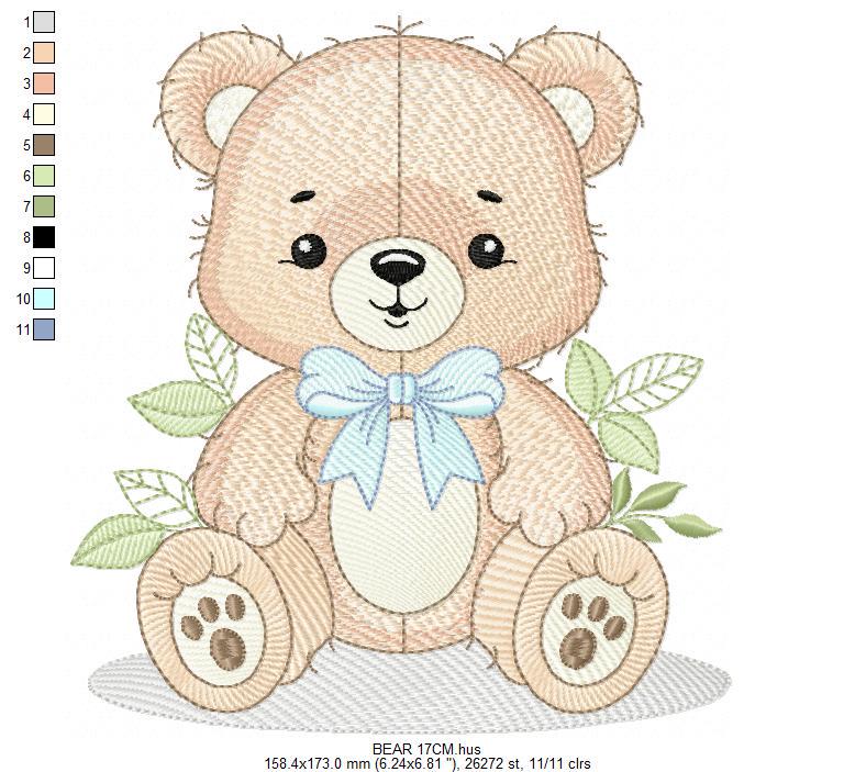 Teddy Bear embroidery designs - Baby Boy bear with bow tie machine embroidery pattern - Instant digital download pes jef dst hus vp3 xxx