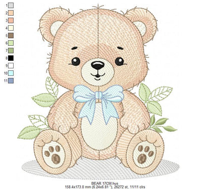 Teddy Bear embroidery designs - Baby Boy bear with bow tie machine embroidery pattern - Instant digital download pes jef dst hus vp3 xxx