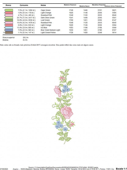 Roses embroidery designs - Flowers with butterflies machine embroidery pattern - Floral Divider Kitchen towel - Instant digital download pes