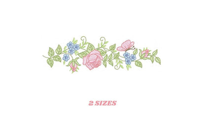 Roses embroidery designs - Flowers with butterflies machine embroidery pattern - Floral Divider Kitchen towel - Instant digital download pes