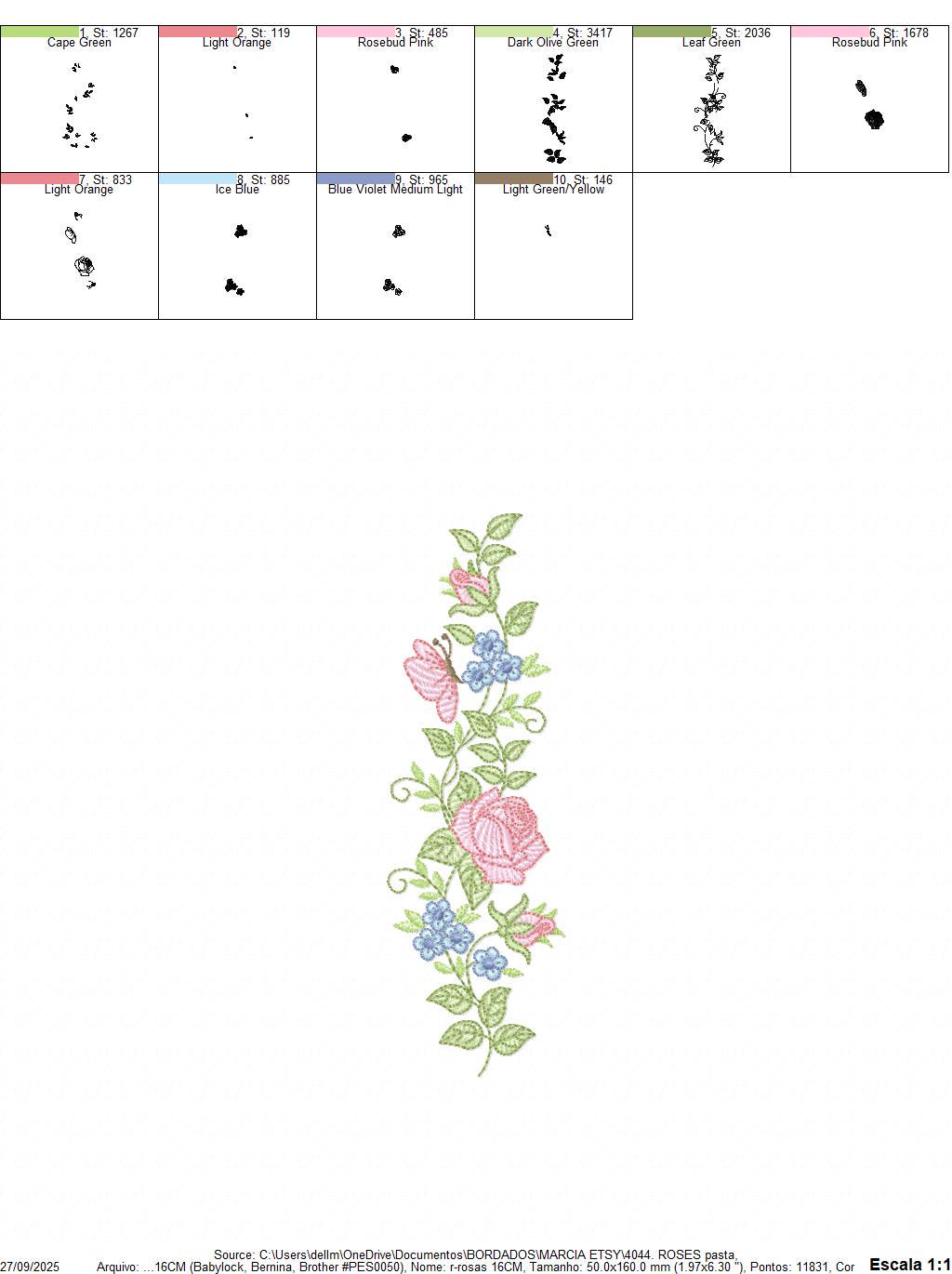 Roses embroidery designs - Flowers with butterflies machine embroidery pattern - Floral Divider Kitchen towel - Instant digital download pes