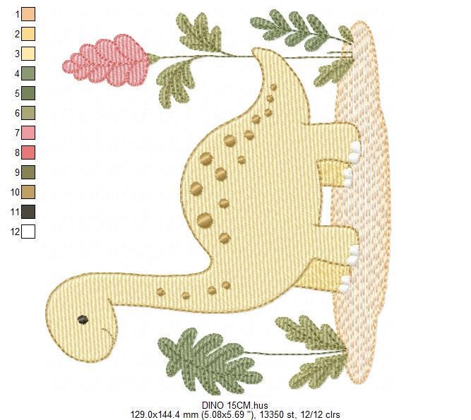 Dinosaur embroidery designs - Dino with flowers machine embroidery pattern - Baby boy file Brontosaurus - instant digital download pes jef