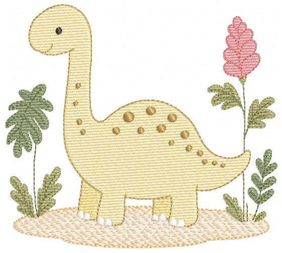 Dinosaur embroidery designs - Dino with flowers machine embroidery pattern - Baby boy file Brontosaurus - instant digital download pes jef