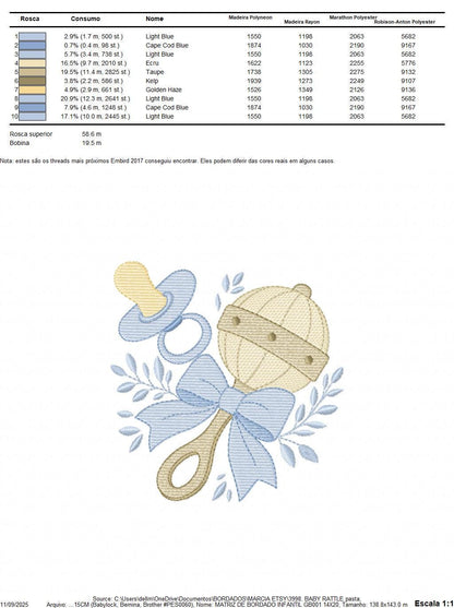 Baby Boy rattle and pacifier embroidery designs - Newborn toys machine embroidery pattern - Blue ribbon bow - Instant digital download pes