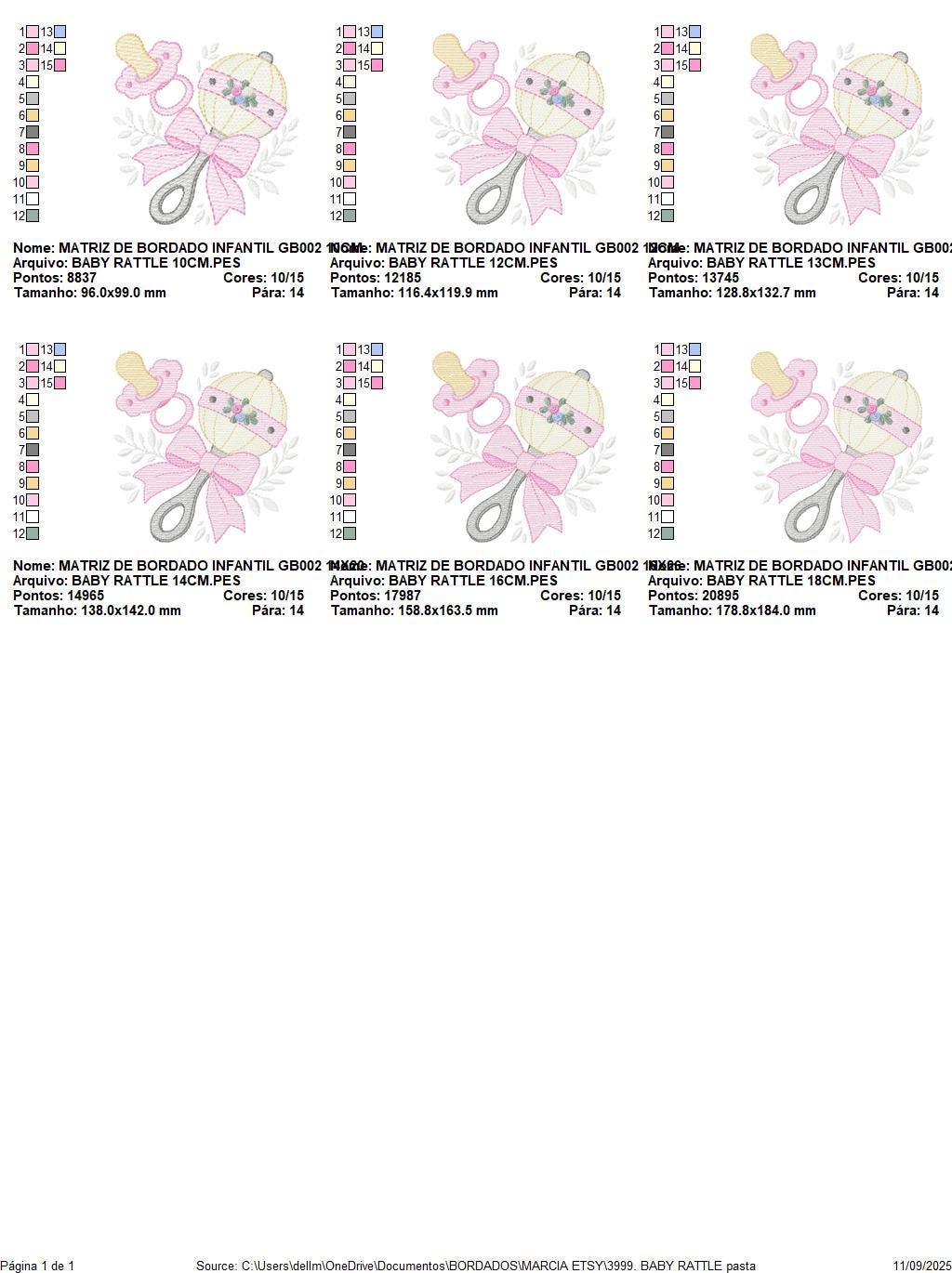 Baby girl rattle and pacifier embroidery designs - Newborn toy machine embroidery pattern - Princess pink bow lace - Instant download pes