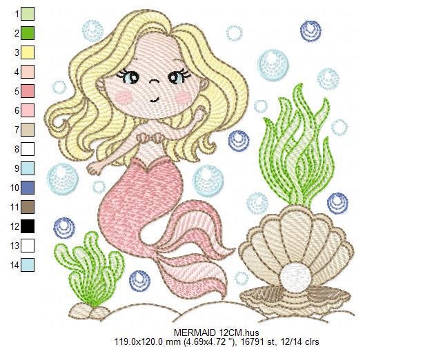 Mermaid embroidery designs - Ocean Sea Princess machine pattern - Mermaid rippled design - Baby Girl file - Instant download pes jef dst hus