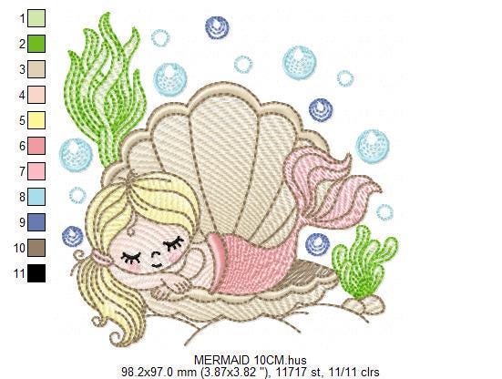 Mermaid embroidery designs - Ocean Sea Princess machine pattern - Mermaid rippled design - Baby Girl file - Instant download pes jef dst hus