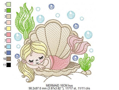 Mermaid embroidery designs - Ocean Sea Princess machine pattern - Mermaid rippled design - Baby Girl file - Instant download pes jef dst hus