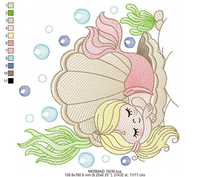 Mermaid embroidery designs - Ocean Sea Princess machine pattern - Mermaid rippled design - Baby Girl file - Instant download pes jef dst hus