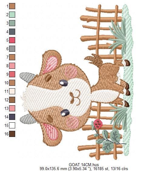Goat embroidery design - Farm animal with wood fence machine embroidery pattern - baby Boy file - instant digital download pes jef dst hus