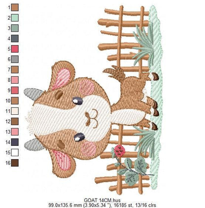Goat embroidery design - Farm animal with wood fence machine embroidery pattern - baby Boy file - instant digital download pes jef dst hus