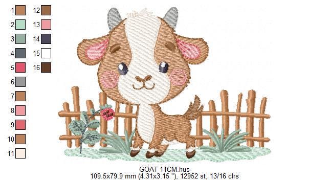 Goat embroidery design - Farm animal with wood fence machine embroidery pattern - baby Boy file - instant digital download pes jef dst hus