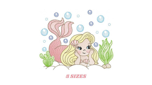 Mermaid embroidery designs - Ocean Sea Princess machine pattern - Mermaid rippled design - Baby Girl file - Instant download pes jef dst hus